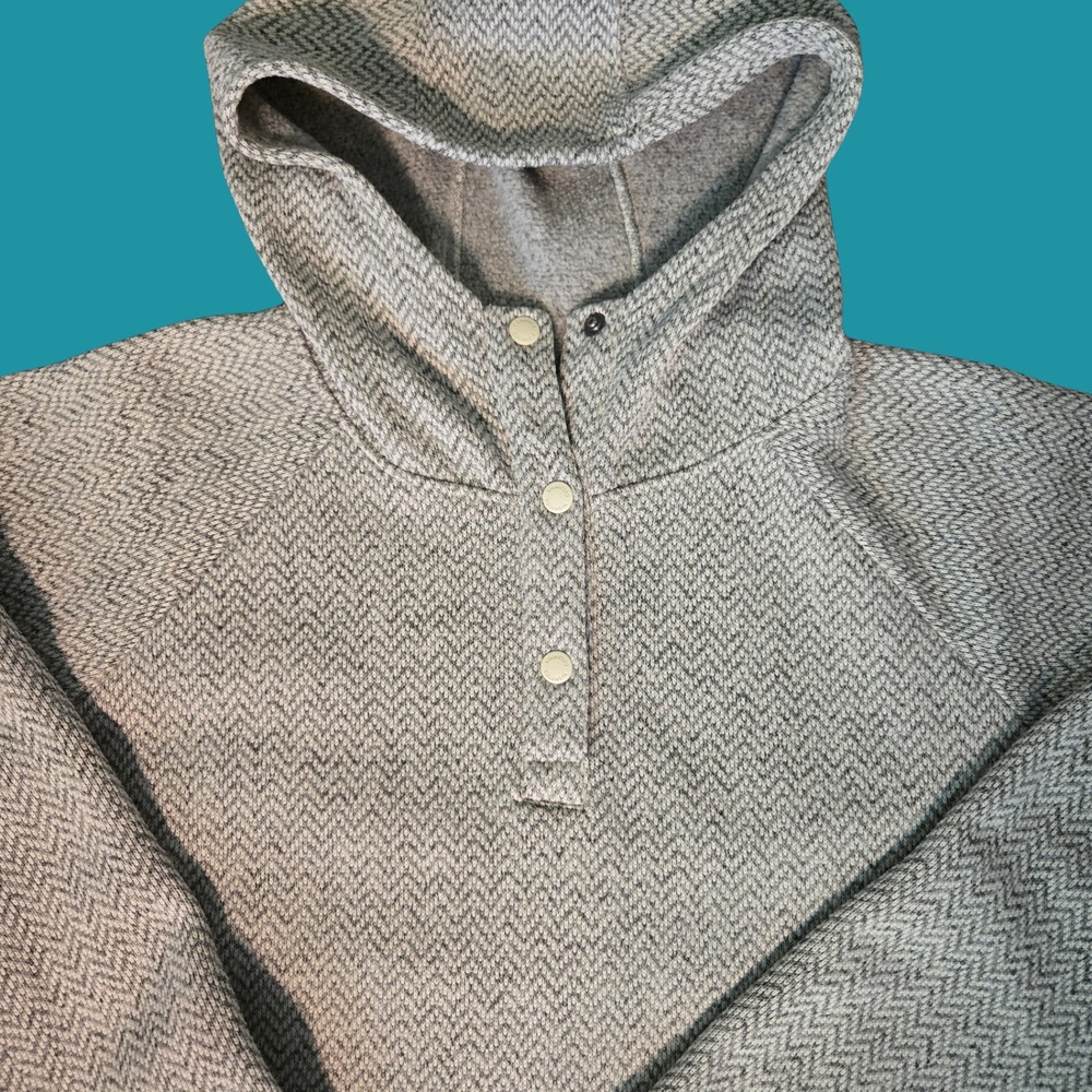 Columbia Grey Herringbone Snap Pullover Hoodie 1X Kangaroo Pocket Coastal tunic - Picture 2 of 14